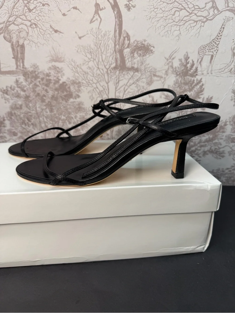Tony Bianco Caprice Heel in Black leather kitten heel strappy open toe